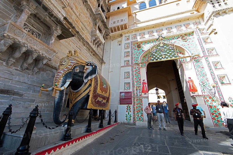 Elephant sculpture in the City Palace, Udaipur, Rajasthan, India