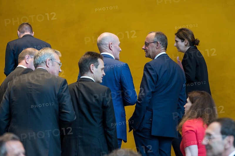 Dirk Schmitz (Blackrock Country Head for Germany, Austria and Eastern Europe and CEO of Blackrock Asset Management Germany) and Friedrich Merz (CDU, Federal Chancellor) after the Made for Germany investment summit at the Federal Chancellery. The investment summit aims to strengthen Germany as a business location, with representatives from a total of 61 German companies meeting with Chancellor Merz. Berlin, 21.07.2025