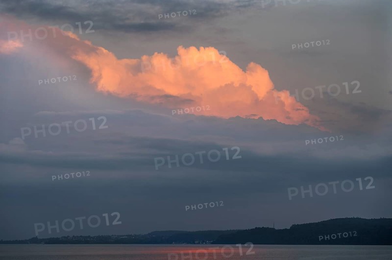 Cluster clouds in the evening light at Lake Constance, Überlingen, Baden-Württemberg, Germany