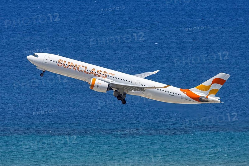 An Airbus A330-900neo aircraft of Sunclass Airlines with the registration number OY-VKO at Rhodes Airport, Greece