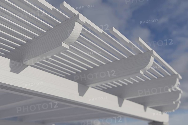 Detail abstract of A beautiful marble and wood pergola patio cover