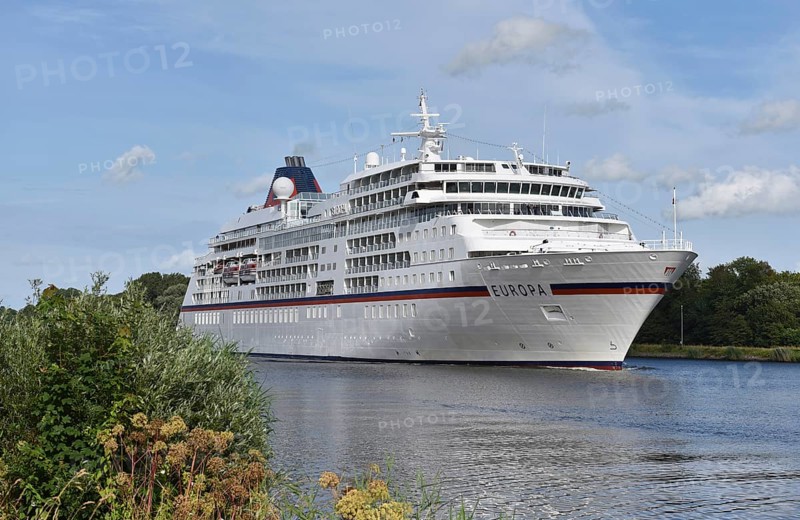 MS EUROPA, cruise ship EUROPA sailing in the Kiel Canal, NOK, Kiel Canal, Kielkanal, Schleswig-Holstein, Germany