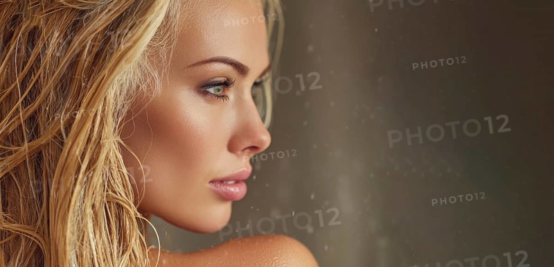 Beautiful attractive woman in the shower applying shampoo to her hair, AI generated