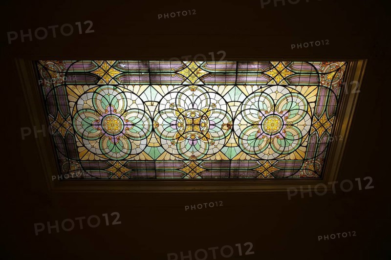 Interior view, ceiling window above staircase, town hall, Hôtel de Ville, Mairie, formerly Hôtel Auban-Moët, Avenue de Champagne, Épernay, Champagne, Marne, France