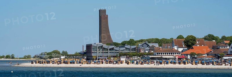 Naval memorial, beach, Laboe, Baltic seaside resort, fjord, Baltic Sea, North Frisia, Schleswig-Holstein, Germany