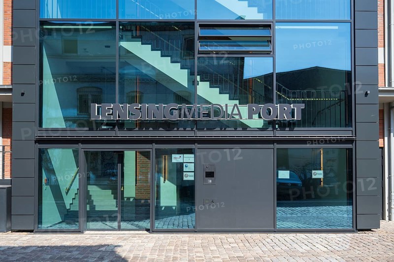 Lensing Media Port, glass facade, Speicherstraße, harbour, Dortmund, Ruhr area, North Rhine-Westphalia, Germany