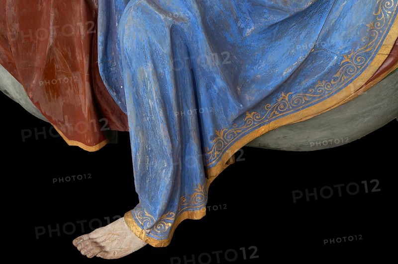 Foot and robe of Christ, detail of the palm donkey, around 1490, St John's parish church, Biberacher Str. 6, Ummendorf, district of Biberach, Baden-Württemberg, Germany