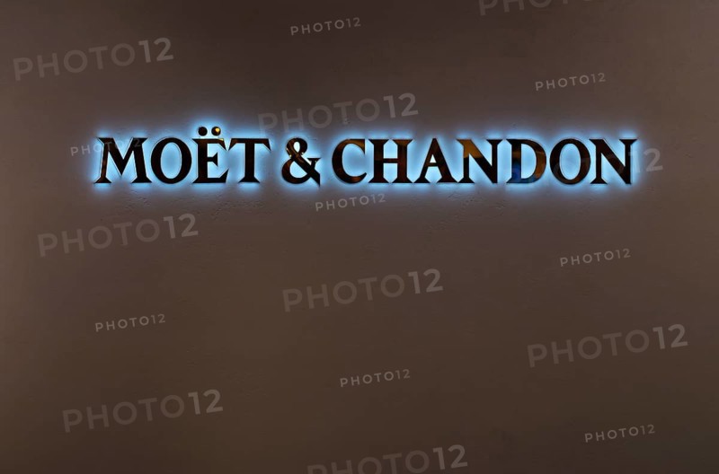 Logo, lettering, headquarters of the champagne brand Moët & Chandon, part of the luxury goods group LVMH Louis Vuitton Moët Hennessy, Avenue de Champagne, Épernay, Marne, France