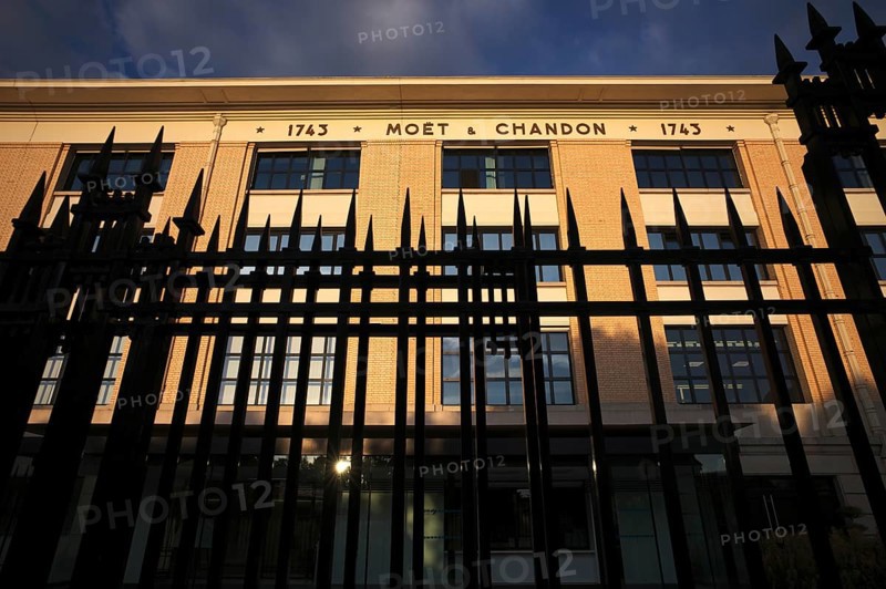 Fence in front of company headquarters, headquarters of the champagne brand Moët & Chandon, part of the luxury goods group LVMH Louis Vuitton Moët Hennessy, Avenue de Champagne, Épernay, Marne, France