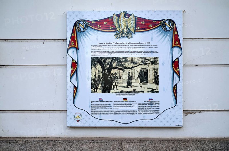 Historical plaque bears witness to the passage of Napoleon I at the headquarters of the champagne brand Moët & Chandon, part of the luxury goods group LVMH Louis Vuitton Moët Hennessy, Avenue de Champagne, Épernay, Marne, France