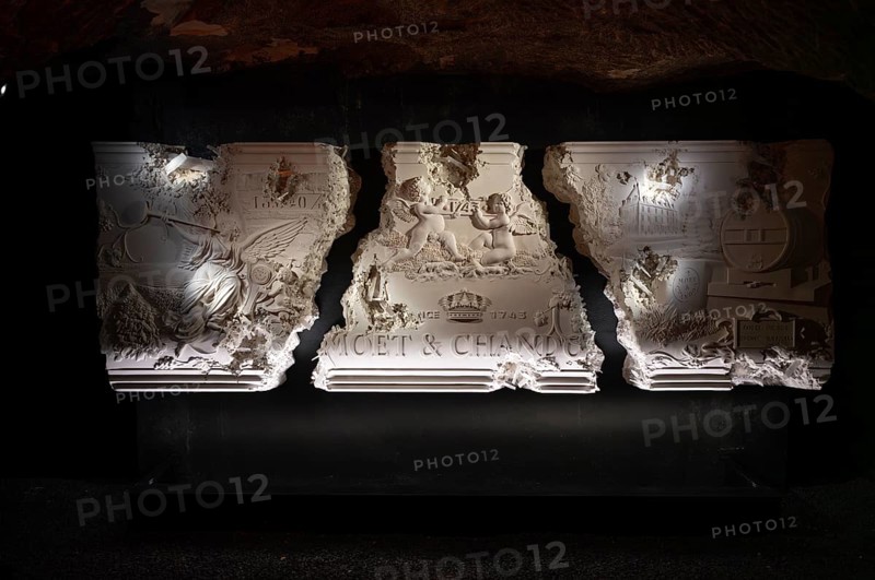 Relief, monumental work of art by the American artist Daniel Arsham, part of the Galerie Impériale, cellar, champagne cellar of Moët & Chandon, Les Caves Moët & Chandon, headquarters of the champagne brand Moët & Chandon, part of the luxury goods group LVMH Louis Vuitton Moët Hennessy, Avenue de Champagne, Épernay, Marne, France