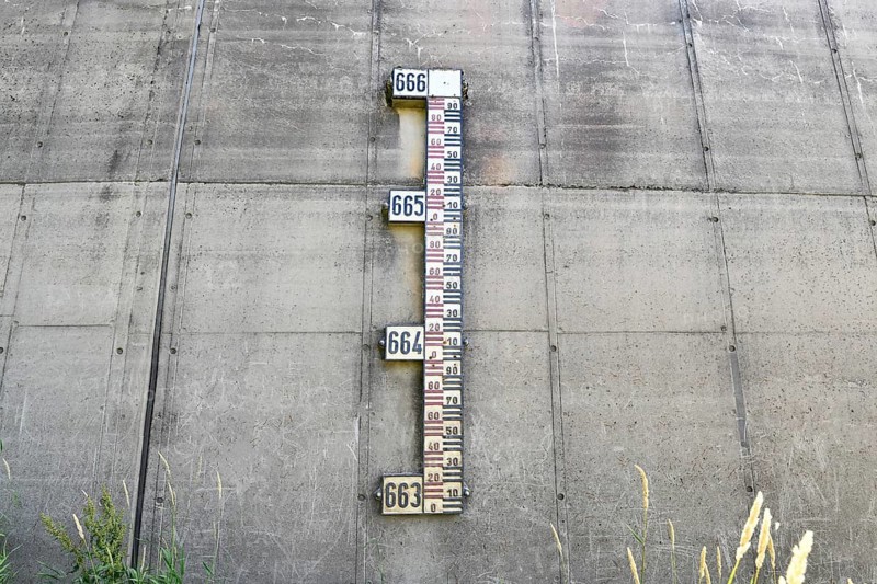 Water level gauge on dam wall at Schwarzenbachtalsperre in the Black Forest region in Germany