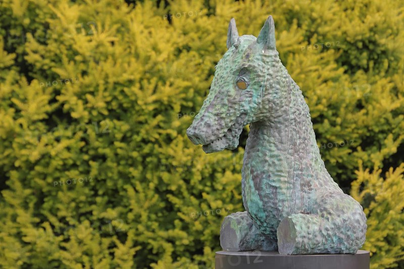 Sculpture Moondog by Thomas Schütte 2024, Blickachsen 14, Homage to US-American composer Louis Thomas Hardin, Modern Art, Dog's head, without, legs, detail, spa garden, Bad Homburg, Taunus, Hesse, Germany