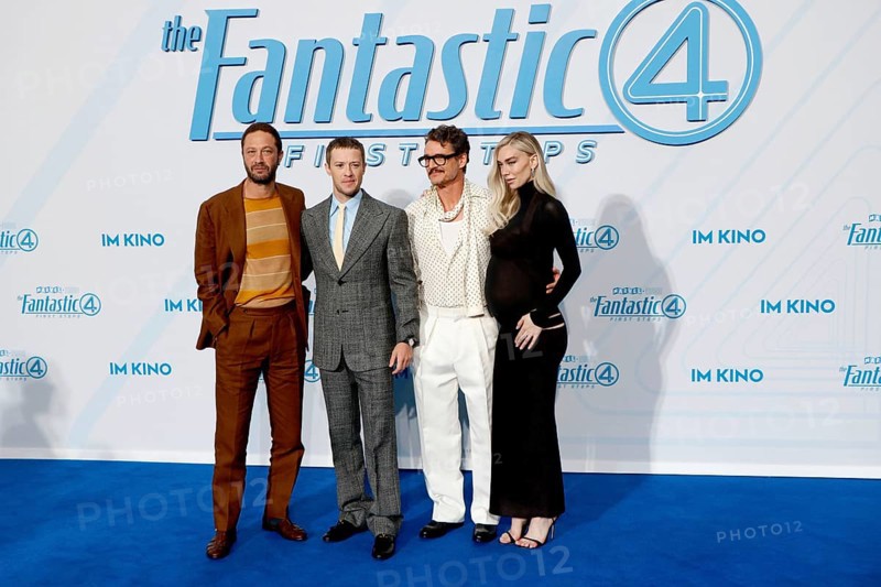 Ebon Moss-Bachrach, Joseph Quinn, Pedro Pascal and Vanessa Kirby at The Fantastic Four Fan Event at Das Center in Berlin on 8 July 2025