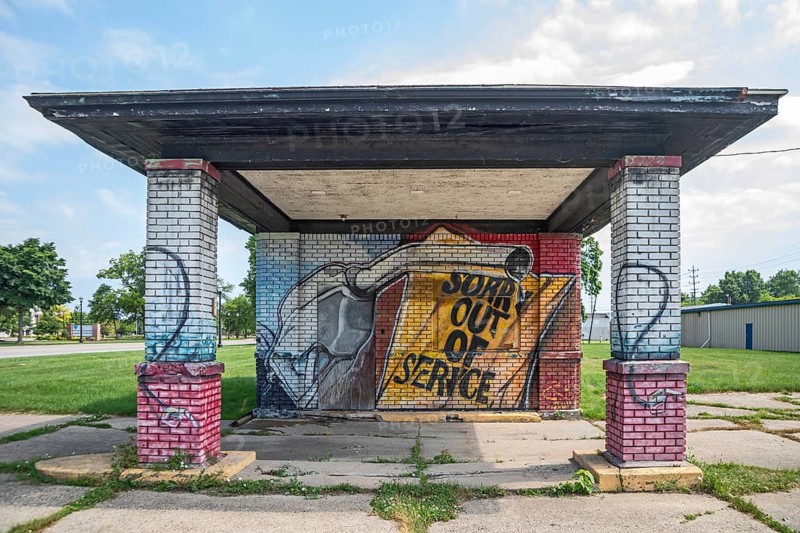 Saginaw, Michigan - A mural on a former gas station announces that gasoline is not available