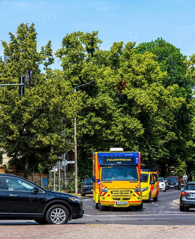 Road traffic, rescue vehicle of the Potsdam fire brigade, Brandenburg, Germany