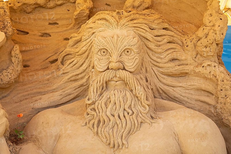 Detail, Poseidon, the god of the sea by Zsolt M.Toth from Hungary, Sandwelt, Warnemünde, Rostock, Mecklenburg-Vorpommern, Germany