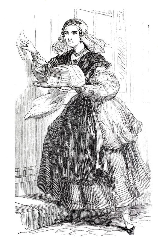 Waffle baker, cake baker, delivering her wares, 1888, Friesland, Germany, Historical, digitally enhanced reproduction of a 19th century original
