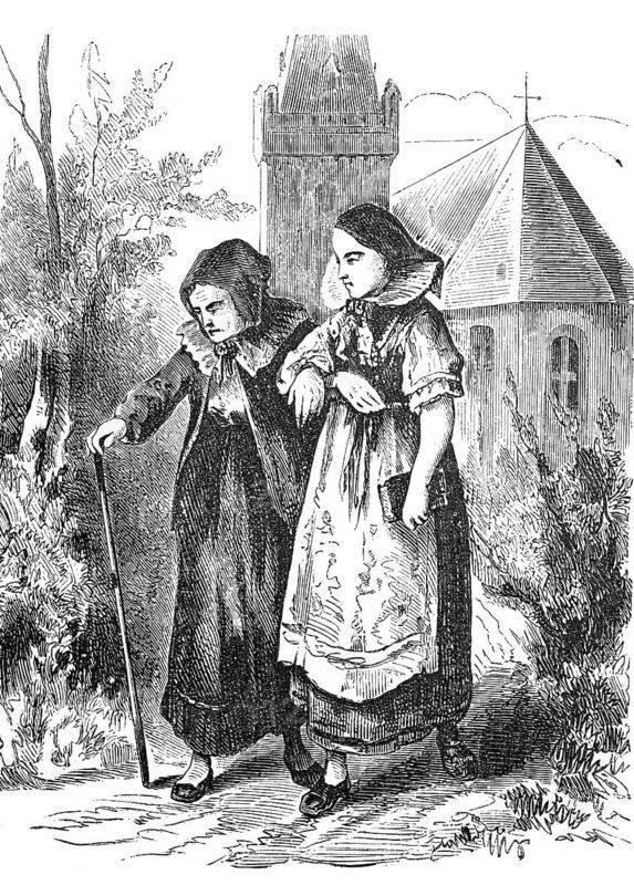 The cane and its use as a support in old age, 1888, Historical, digitally enhanced reproduction of a 19th century model