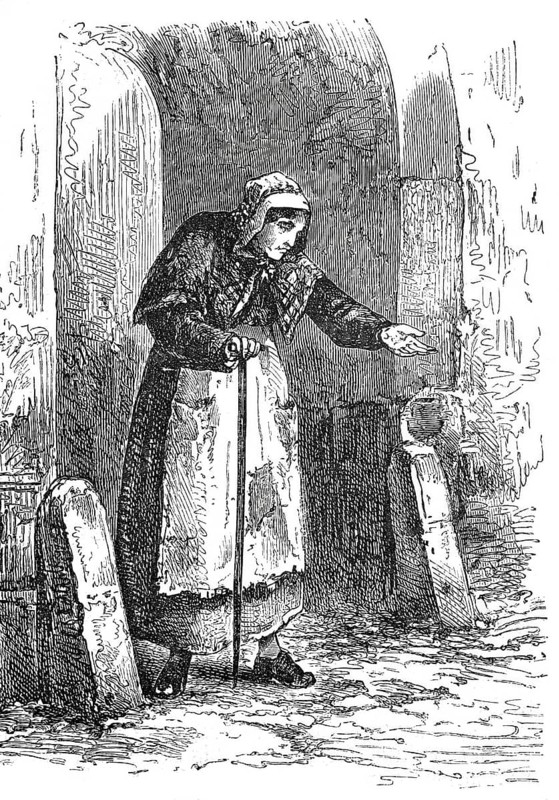 The cane and its use, as a begging stick, begging stick, 1888, Historical, digitally enhanced reproduction of a 19th century model