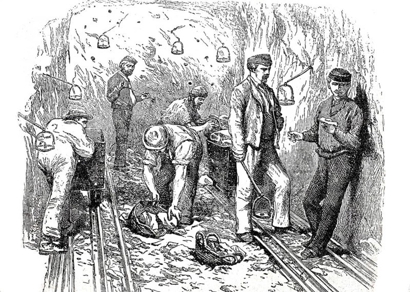 Tunnel construction, removal of rock debris during the construction of the Mont-Cenis tunnel, a 13.7 kilometre long railway tunnel in the Alps between the French Maurienne valley and the Italian Susa valley, around 1865, digitally enhanced reproduction of a 19th century model, historical, exact date unknown