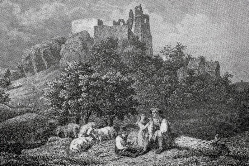 Altenstein Castle in the Middle Ages, castle ruins in Altenstein, district of Haßberge in Lower Franconia, Bavaria, Germany, digitally enhanced reproduction of a 19th century original, historical, exact date unknown
