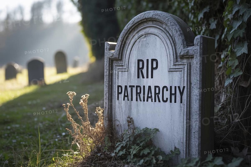 Gravestone engraved with RIP Patriarchy. Concept for feminism and social change. Generative ai, AI generated