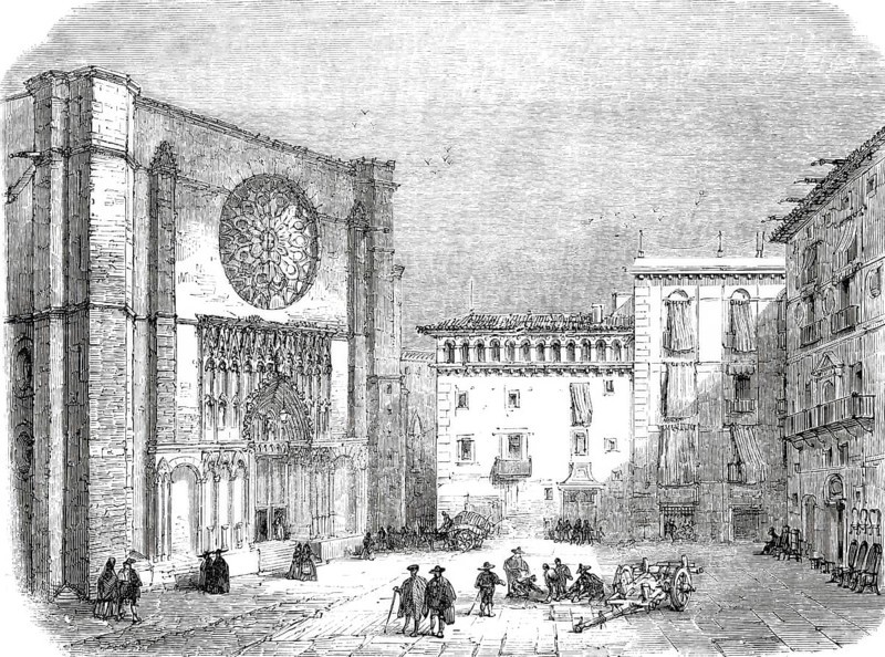 The church Basilica de Santa Maria del Pi in 1888, Barcelona, Spain, digitally enhanced reproduction from a 19th century original, historical, exact date unknown