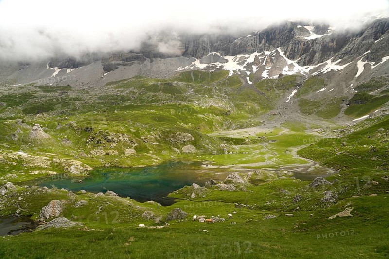 The Lacs des Aires lake in the Cirque de Troumouse basin in the Pyrenees National Park near Gavarnie-Gèdre, France