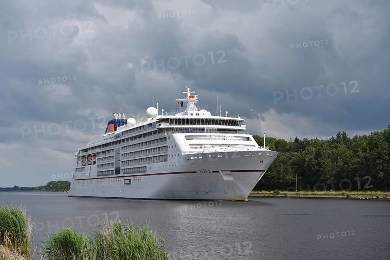 Cruise ship EUROPA 2 travelling through the Kiel Canal, NOK, Kielkanal, Kiel Canal, Schleswig-Holstein, Germany