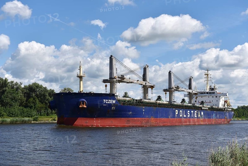 Cargo ship TCZEW travelling through the Kiel Canal, NOK, Kielkanal, Kiel Canal, Schleswig-Holstein, Germany