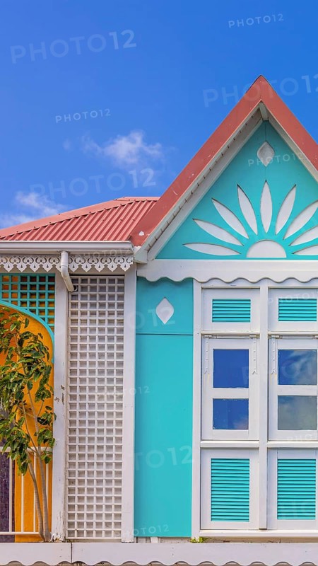 Caribbean cruise vacation. Colonial scenic colorful streets of Marigot in Saint Martin