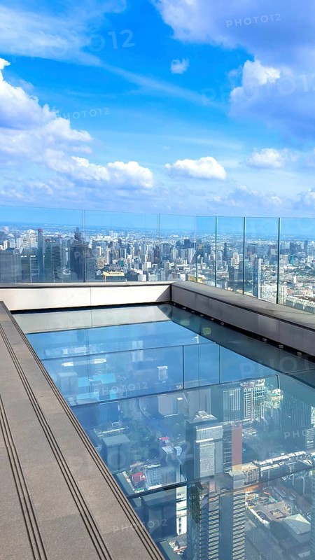 Panoramic view of Bangkok skyline downtown in business financial center from King Power Mahanakhon