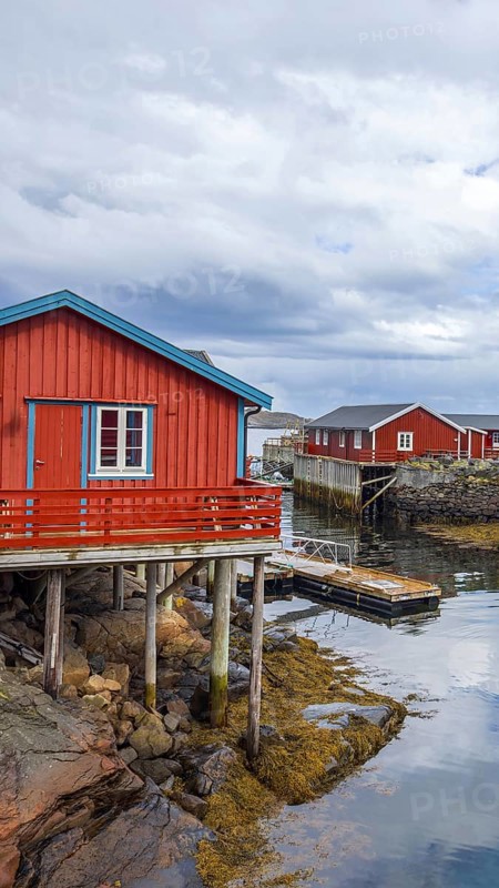 Scenic fishing village A in Lofoten Islands with authentic fishermen sheds and museum