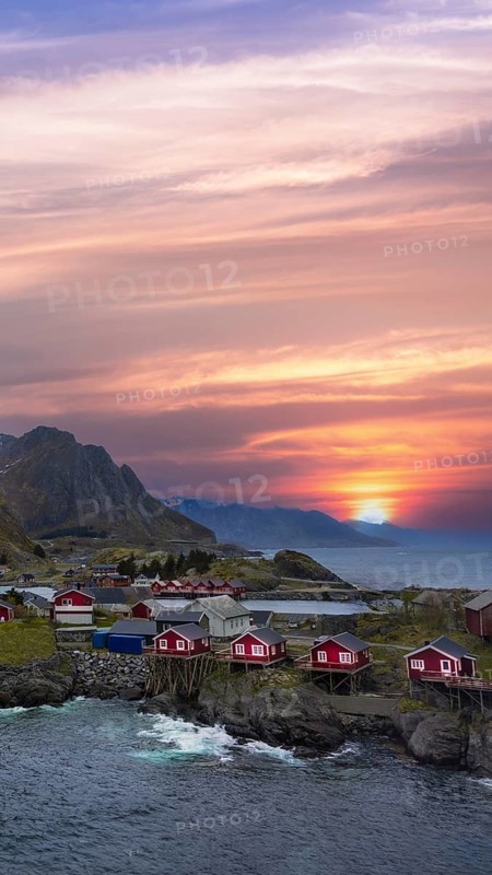 Beautiful Reine fishing village, scenic dramatic views of Lofoten islands in Norway