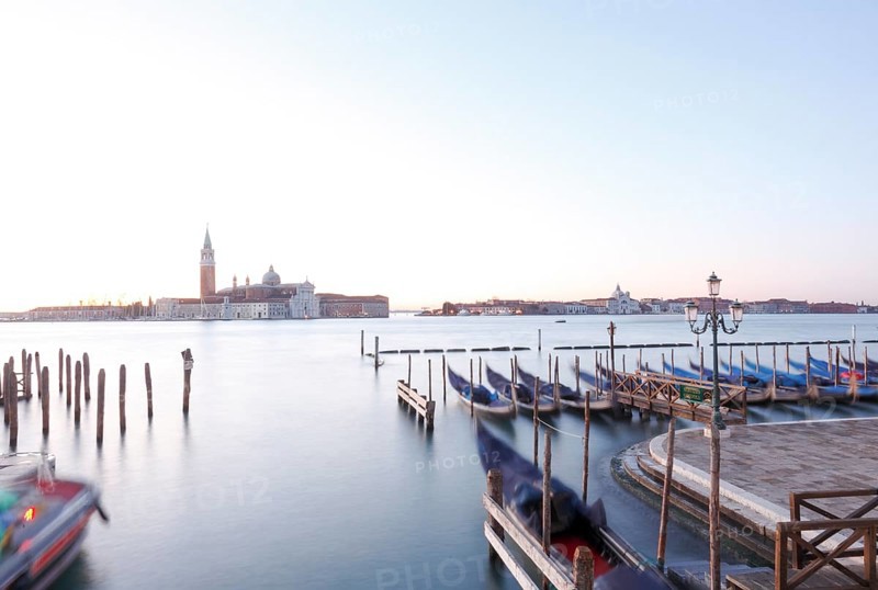 View from the Ponte della Paglia to the Isola di San Giorgio with San Giorgio Maggiore, Venice, Veneto, Italy