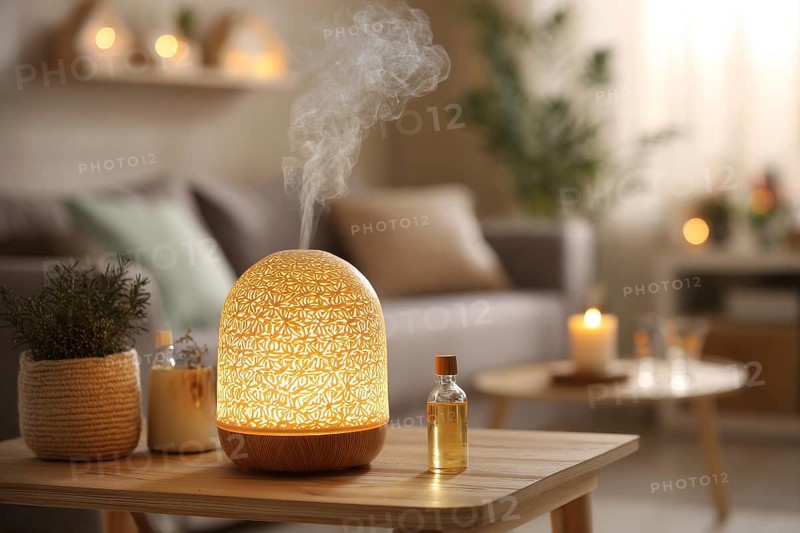 Air purifier and humidifier in a living room. Clean air and healthy environment with clean air. Air quality treatment, AI generated