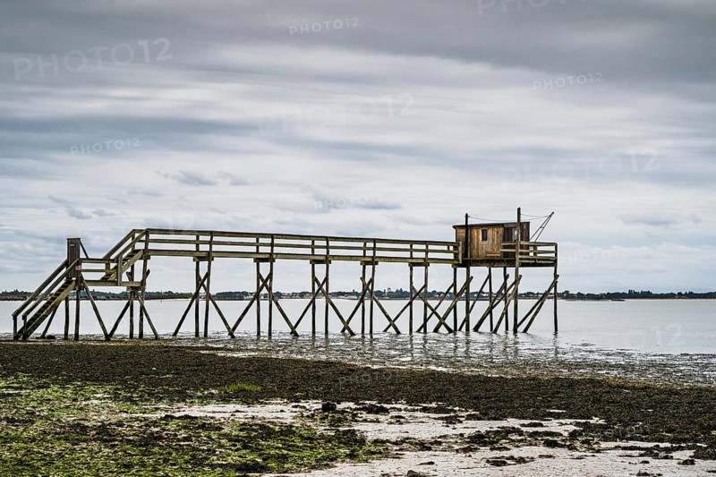 Fishing huts over Randonnee entre Histoire et Nature from a drone, Fouras, Fouras-les-Bains, Charente-Maritime, Nouvelle-Aquitaine, France