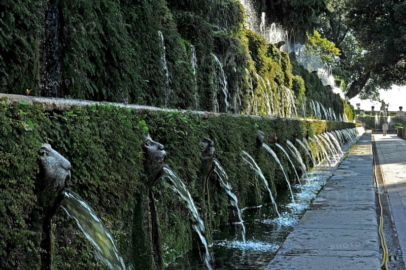 Gargoyles, Avenue of a Hundred Fountains, Viale delle Cento Fontane, Renaissance garden of the Villa d'Este, water features, fountains, UNESCO World Heritage Site, Tivoli, Metropolitan City of Rome, Lazio, Italy
