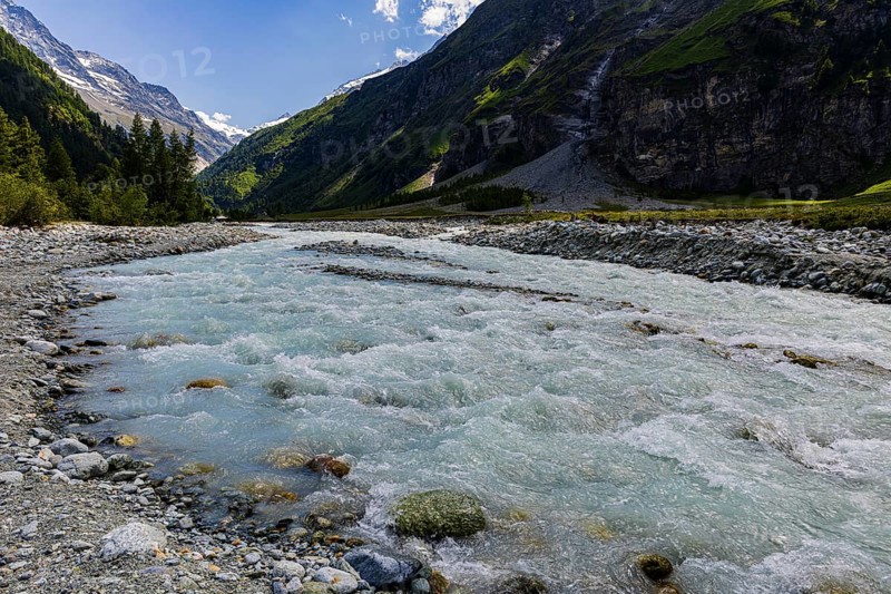 Torrential mountain stream La Navisence in the Zinal valley, Val d'Anniviers, Valais Alps, Canton Valais, Switzerland