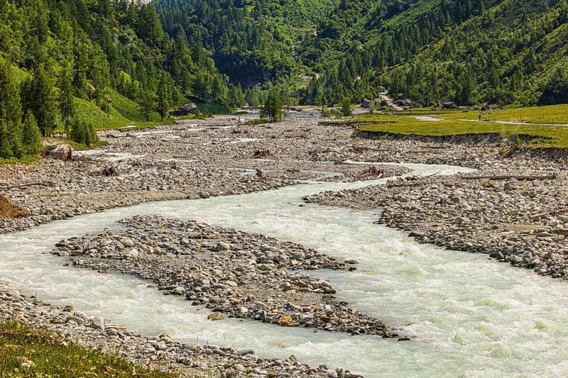 Torrential mountain stream La Navisence, Zinal valley, Val d'Anniviers, Valais Alps, Canton Valais, Switzerland