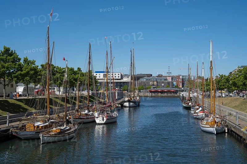 Sailing boats in Germaniahafen, museum harbour, Kiel, Kiel Fjord, Baltic Sea, Schleswig-Holstein, Germany