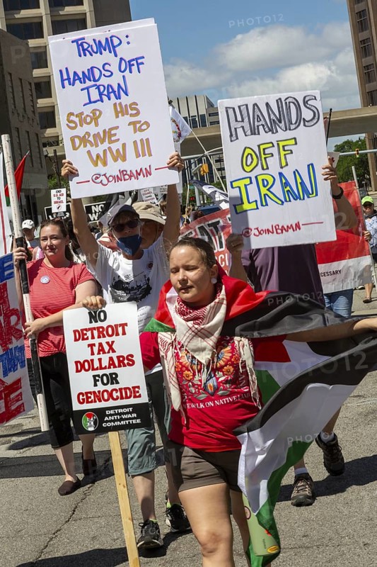 Detroit, Michigan USA - 28 June 2025 - Protesters rallied at the Federal Building and then marched downtown to oppose any U.S. war with Iran
