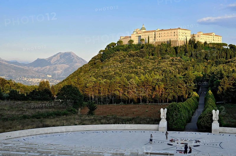 Cemetery of Polish soldiers, World War II military cemetery, memorial site under the Benedictine Abbey of Montecassino on Monte Cassino, Cassino, Frosinone, Lazio, Italy