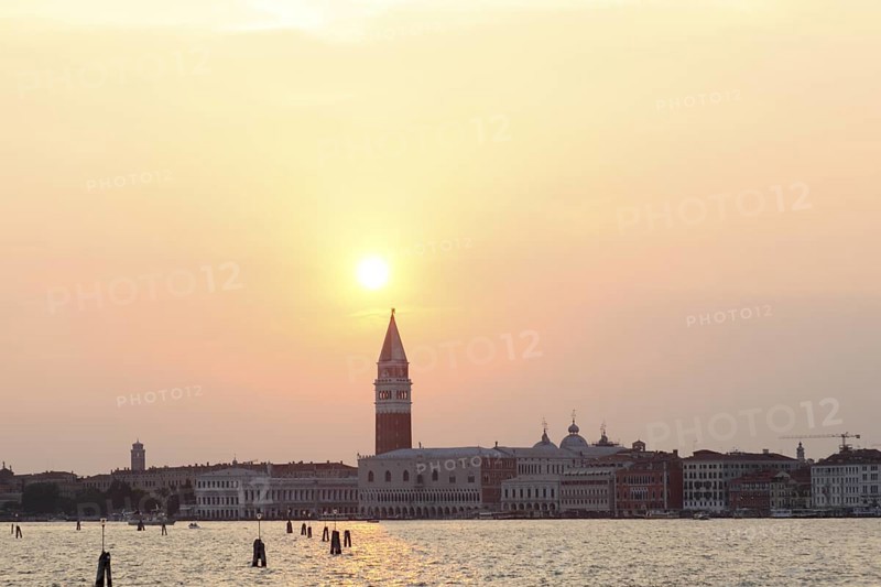 Campanile di San Marco and Doge's Palace at sunset, Venice, Veneto, Italy