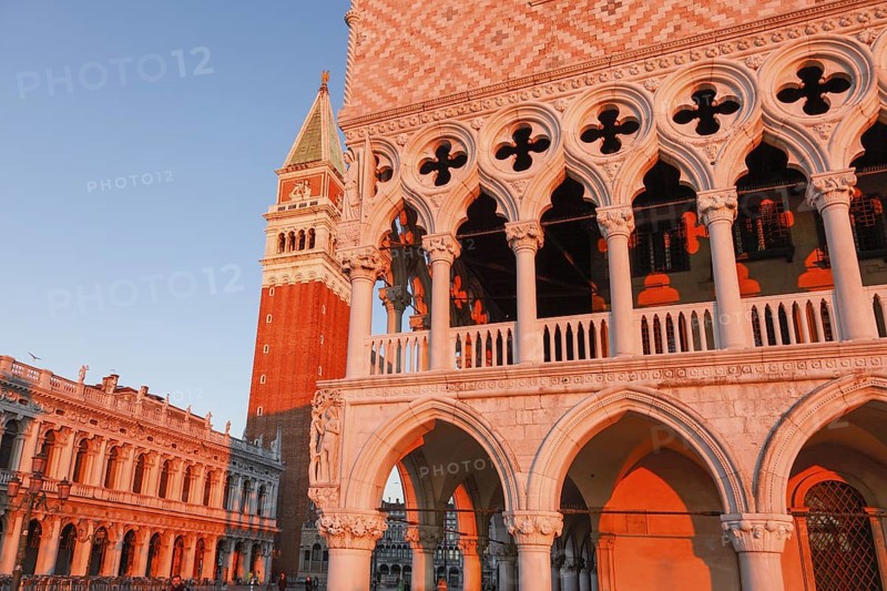 Doge's Palace, Campanile and Biblioteca Nationale Marciana in the morning, Venice, Veneto, Italy