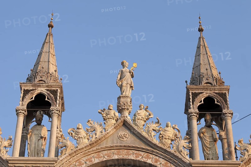 North façade of the Basilica di San Marco, Roman Catholic Basilica of St Mark on St Mark's Square, Venice, Veneto, Italy