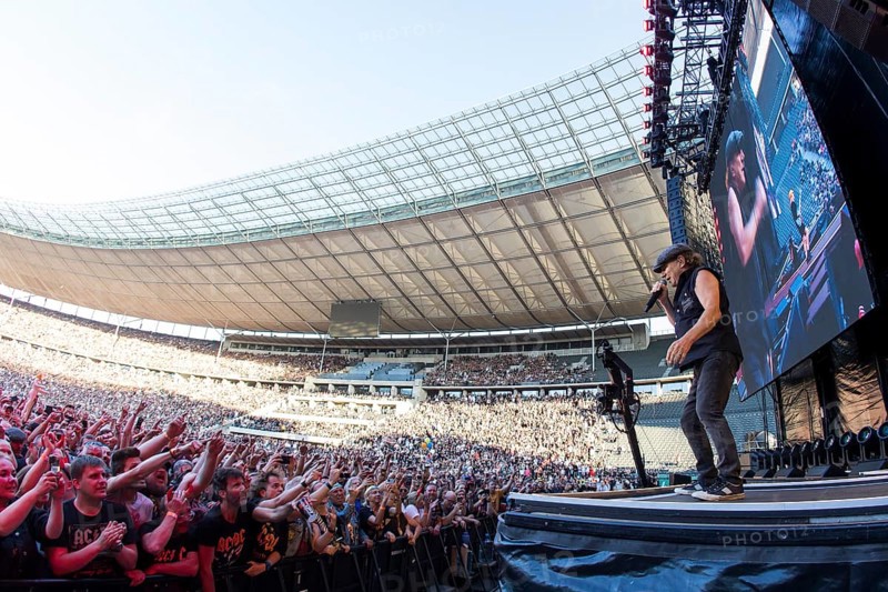 Brian Johnson, lead singer of AC/DC live on Power Up Tour 2025 at the Olympiastadion Berlin on 30 June 2025. Note: the photo was taken with a fisheye lens