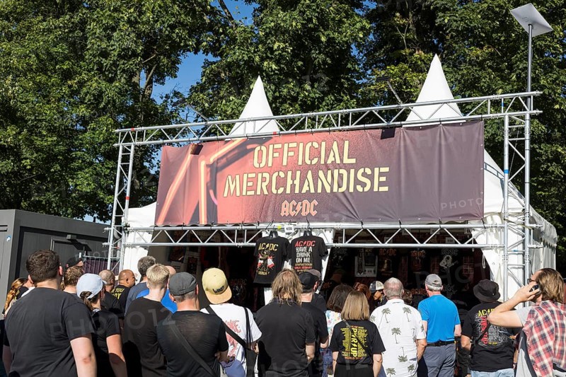 Merchandise at AC/DC live on Power Up Tour 2025 at the Berlin Olympic Stadium on 30 June 2025