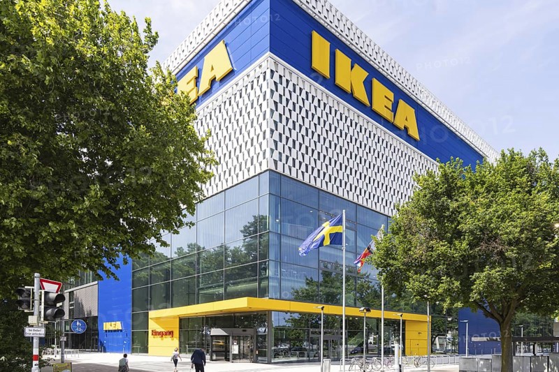 IKEA store in Karlsruhe. Façade with logo. Karlsruhe, Baden-Württemberg, Germany